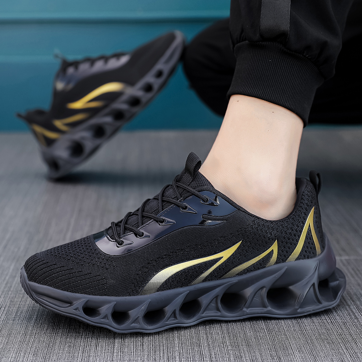 Boklen Men's Relieve Foot Pain Perfect Walking Shoes - Black Gold