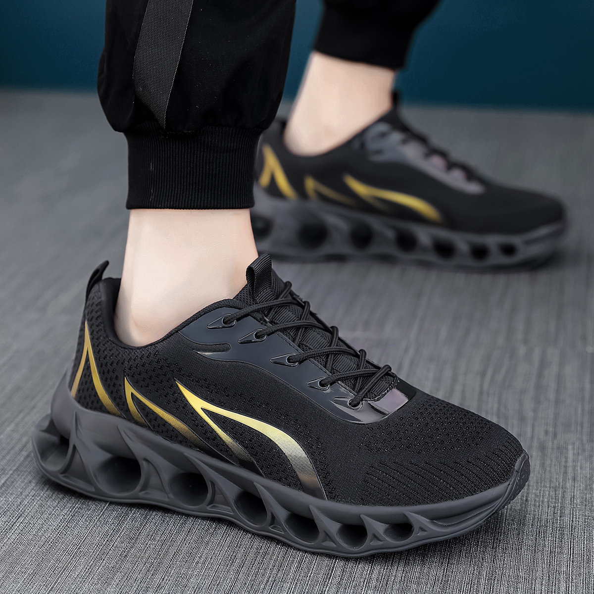 Boklen Men's Relieve Foot Pain Perfect Walking Shoes - Black Gold