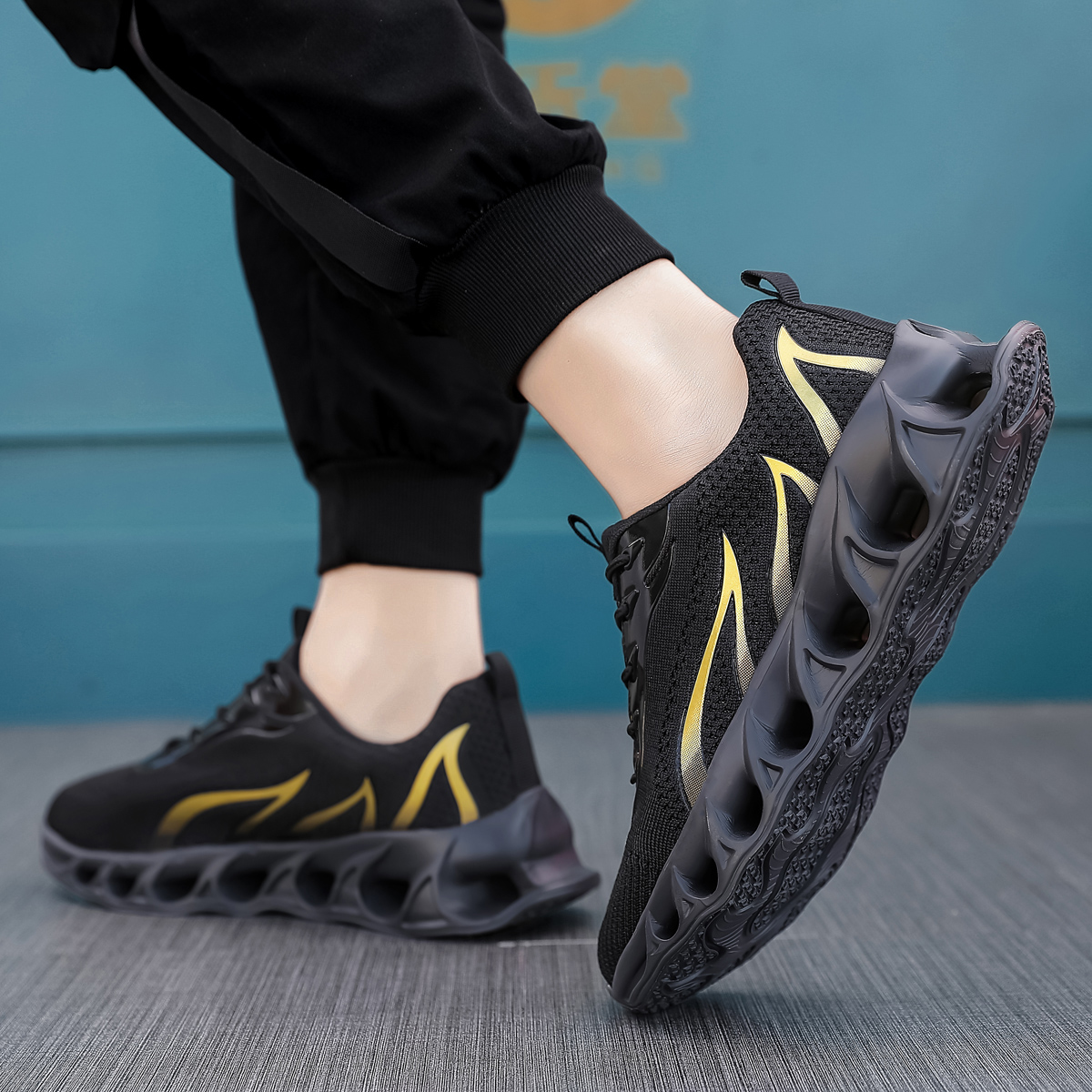 Boklen Men's Relieve Foot Pain Perfect Walking Shoes - Black Gold