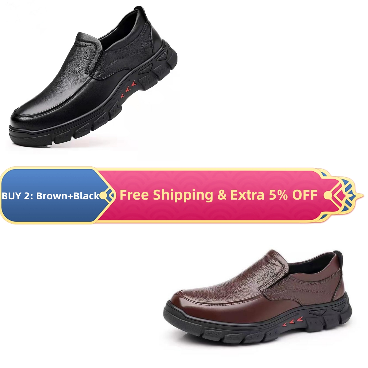 BOKLEN™ Mens Genuine Leather Casual Comfy Arch Support Slip-On Loafers