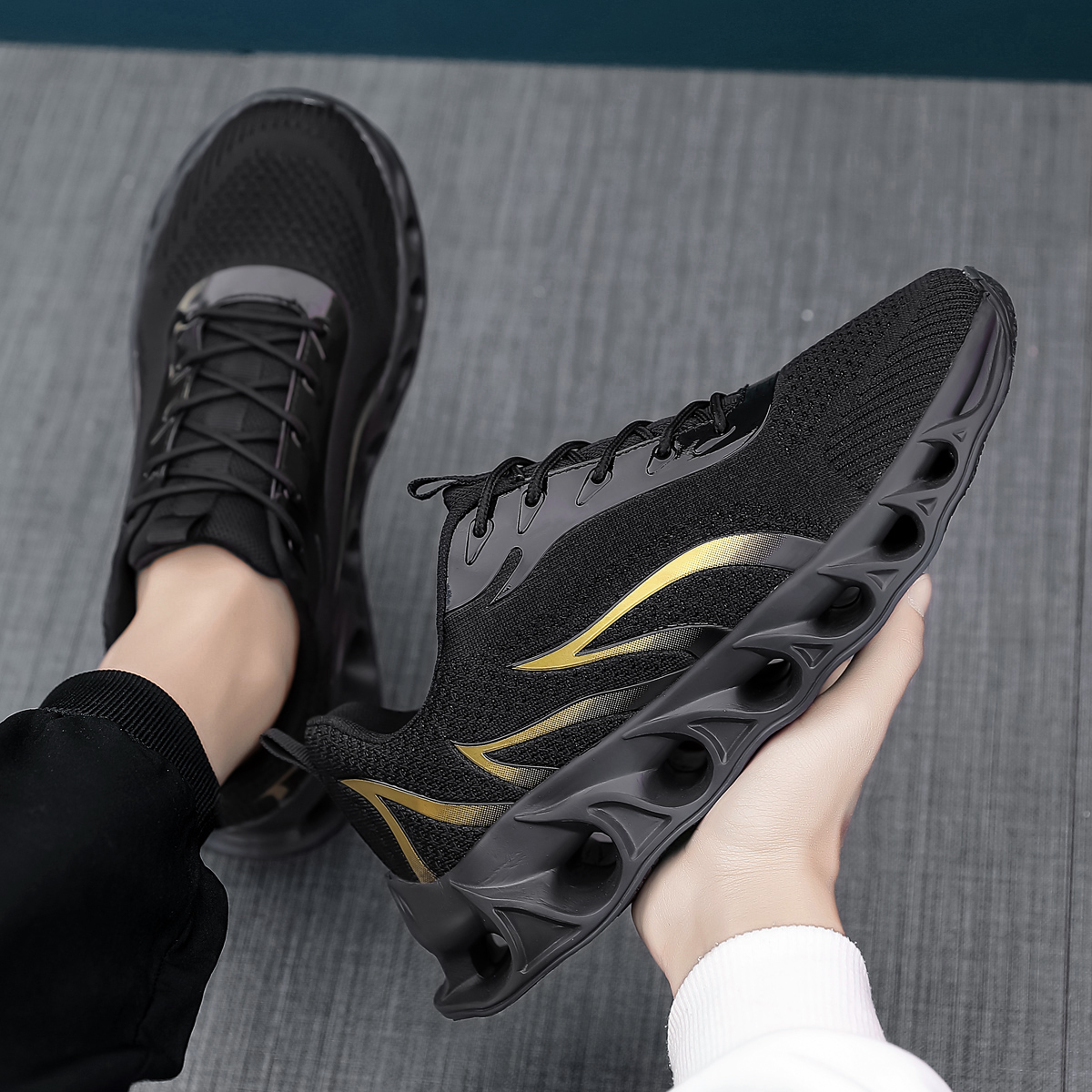 Boklen Men's Relieve Foot Pain Perfect Walking Shoes - Black Gold