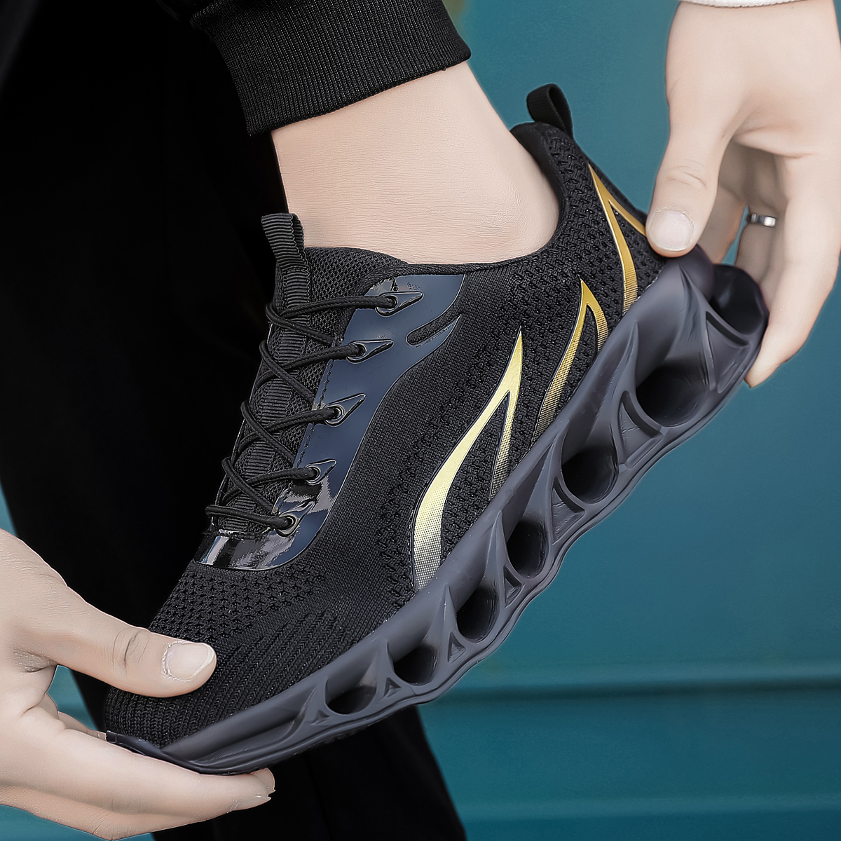 Boklen Men's Relieve Foot Pain Perfect Walking Shoes - Black Gold