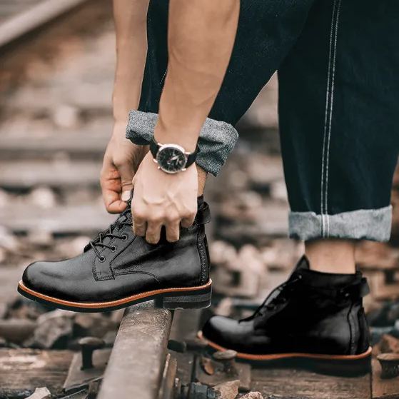 BOKLEN™ Mens Genuine Leather Waterproof Non-slip Arch Support Vintage Casual Chukka Boots