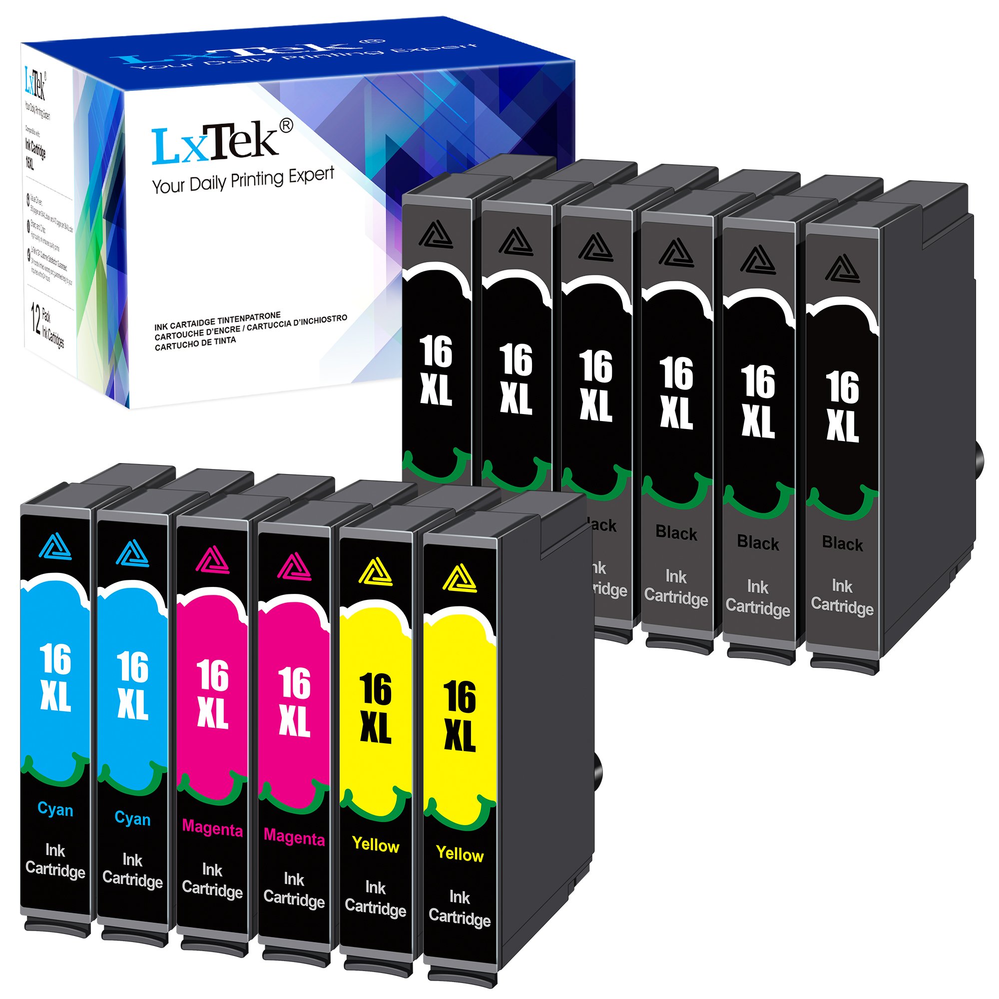 LxTek 16XL Cartucce d'inchiostro Compatibili per Epson 16 16XL per Epson Workforce WF-2750 WF-2760 WF-2660 WF-2650 WF-2630 WF-2540 WF-2530 WF-2010 WF-2510 (Nero Ciano Magenta Giallo, 12-Pack)