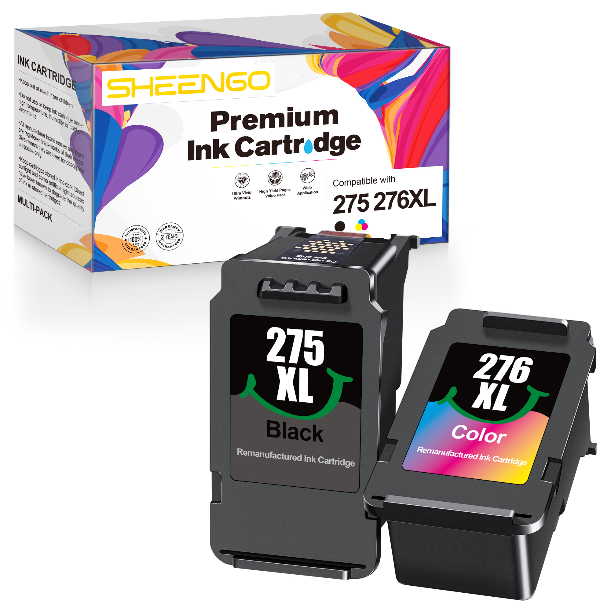 PG-275XL/CL-276XL High-Yield Black and Tri-Color Remanufactured Replacement for Canon 275XL 276XL PG-275 XL CL-276 XL PG275 CL276 for PIXMA TS3522 TS3520 TR4720 TR4722 Printer (2 Pack)