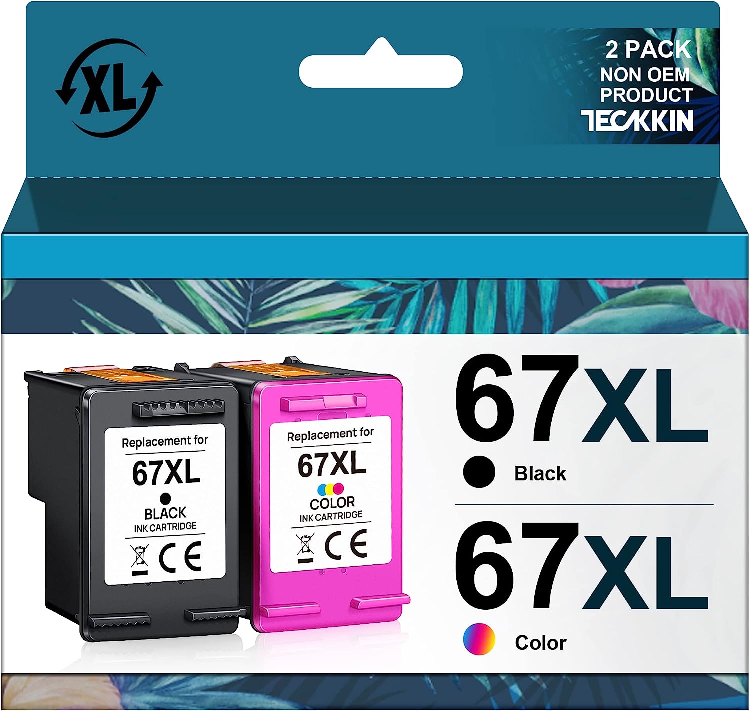 67XL Ink Cartridges Combo Pack Replacement for HP Ink 67 HP 67XL for HP DeskJet 2700 2700e 2755e 2755 4155e 4155 Envy 6055e 6455e 6400 6055 6075 Envy Pro 6452 6458 6475 Printer (1 Black, 1 Tri-Color)