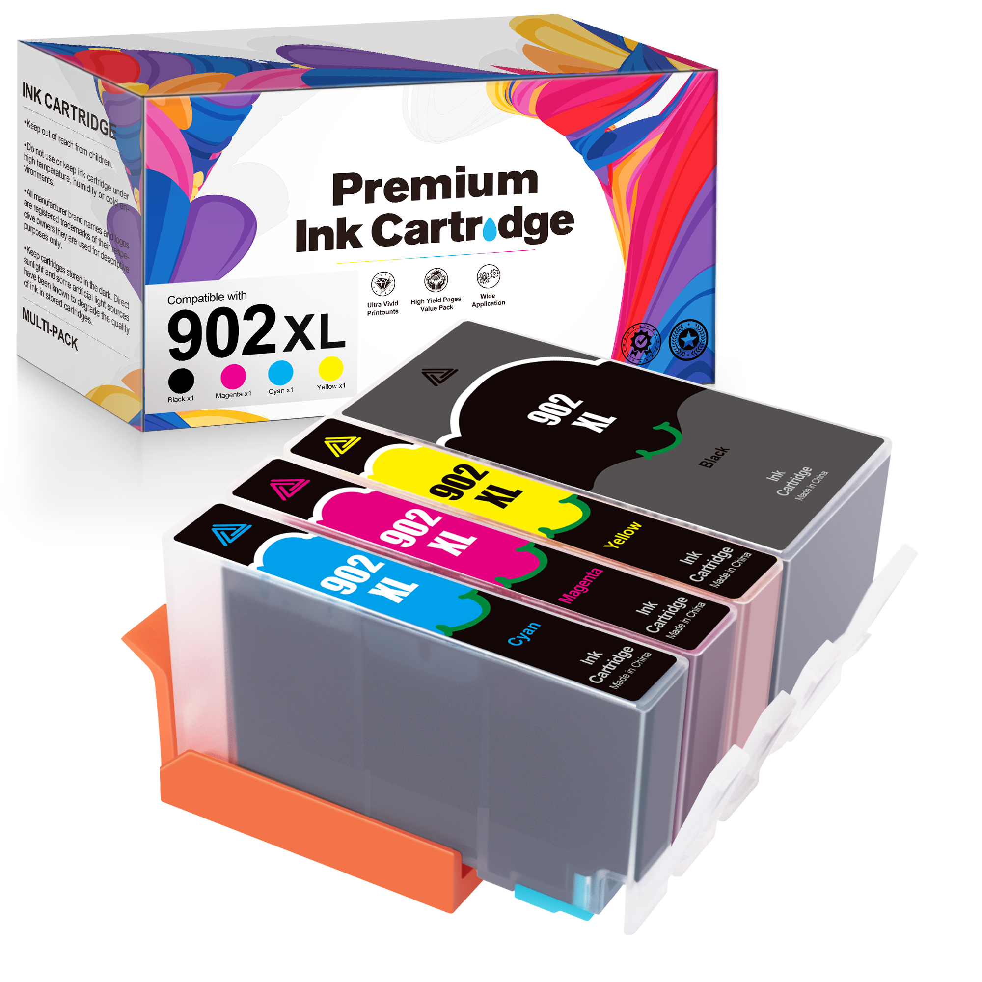 902XL Ink Cartridges Replacement for HP 902XL Ink Cartridges to use with OfficeJet Pro 6978 6960 6968 6958 6950 6970 6962 Printers (902XL Ink Cartridges Combo Pack, Black, Cyan, Magenta, Yellow)