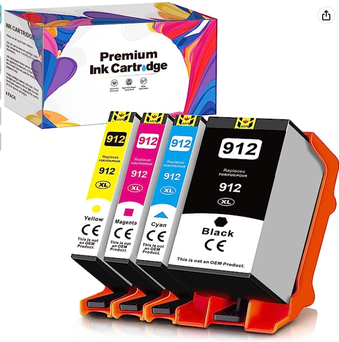 WISETA 912XL Compatible for HP 912 XL Ink Cartridges (1 Black, 1 Cyan, 1 Magenta, 1 Yellow)