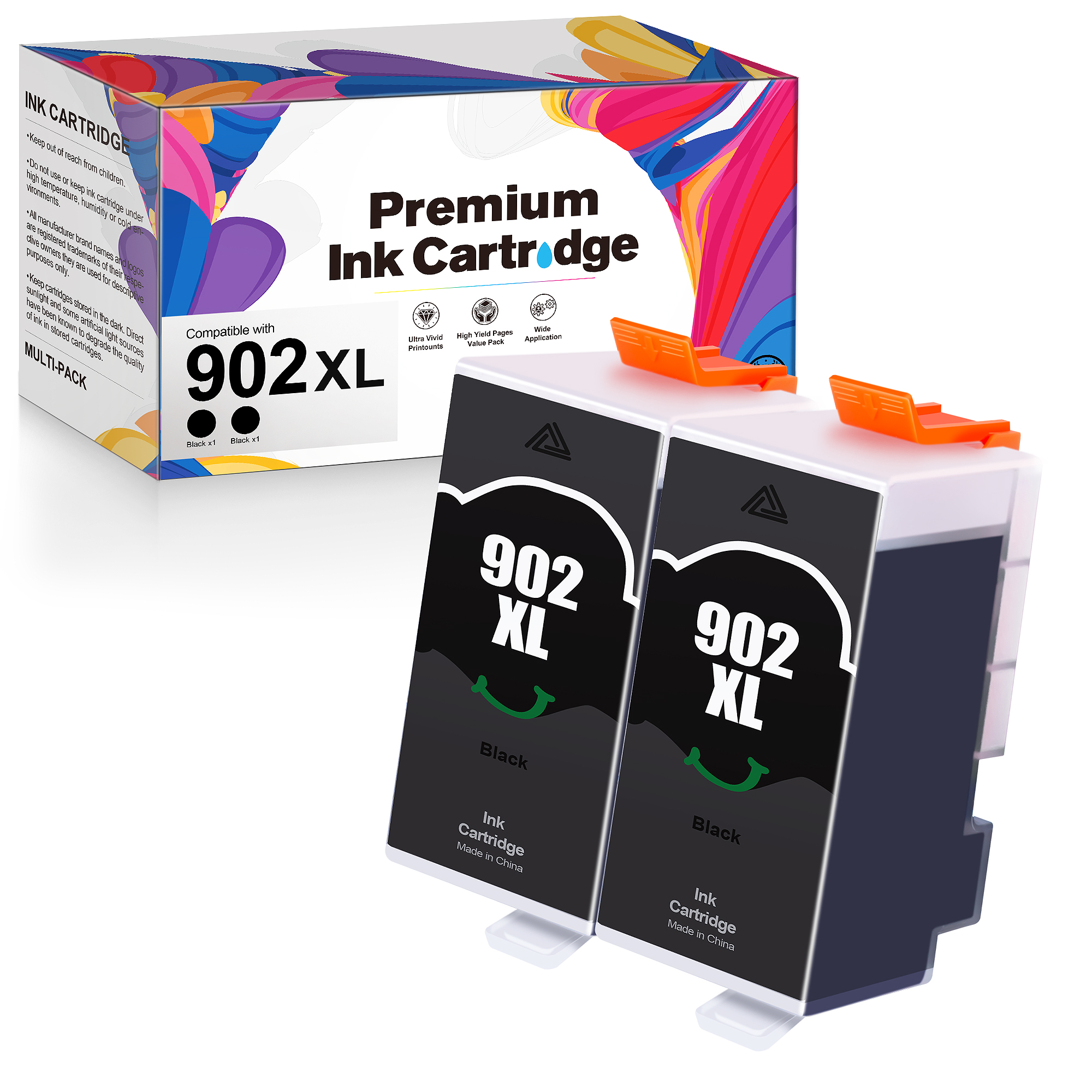 902XL Ink Cartridges Replacement for HP 902XL Ink Cartridges to use with OfficeJet Pro 6978 6960 6968 6958 6950 6970 6962 Printers (2 Black)