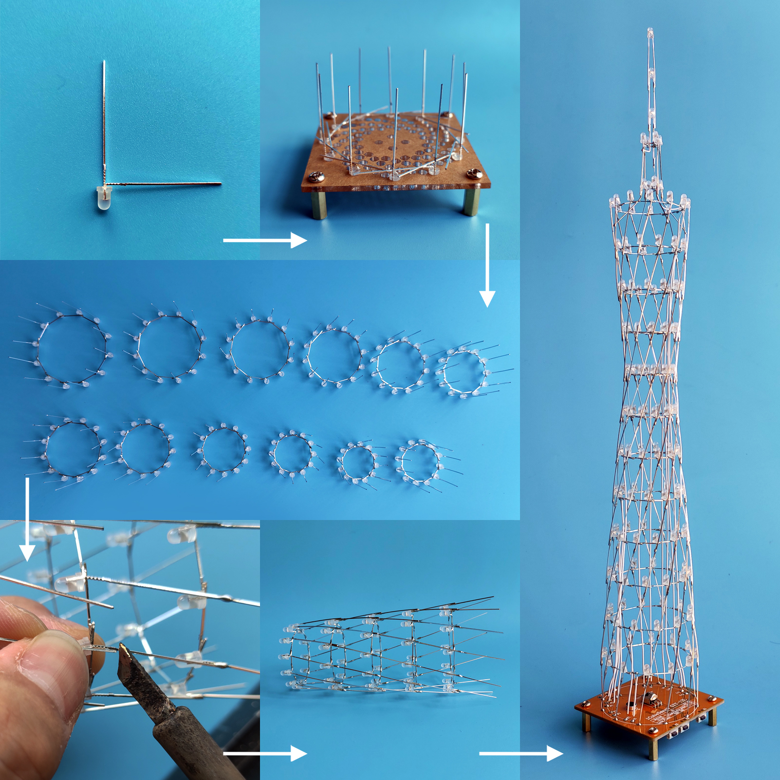 iCubeSmart Led Canton Tower Model DIY Electronic Kit, LED Handmade Soldering Project Kit, 12 LED Circles, Height 0.38 Meter.