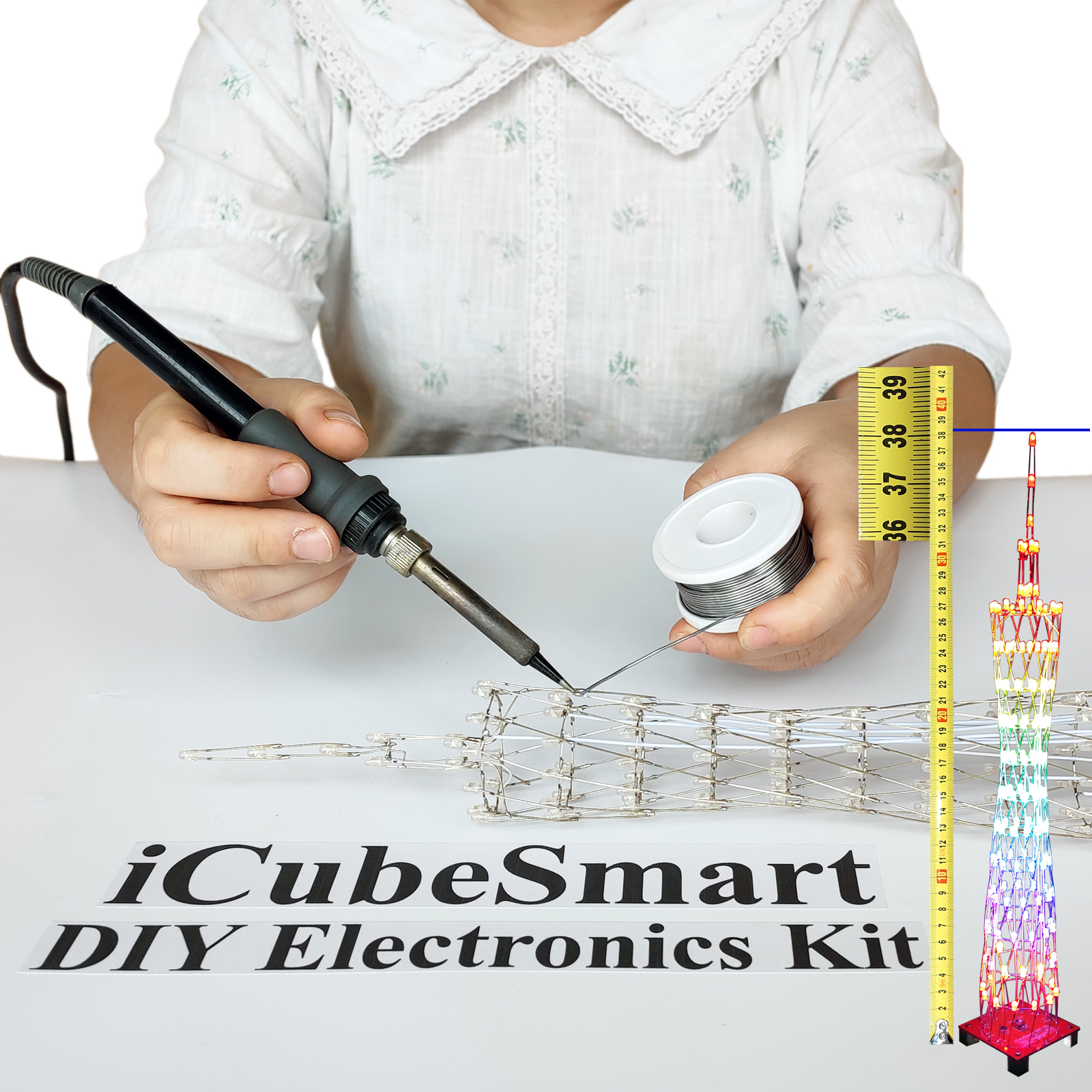 iCubeSmart Led Canton Tower Model DIY Electronic Kit, LED Handmade Soldering Project Kit, 12 LED Circles, Height 0.38 Meter.