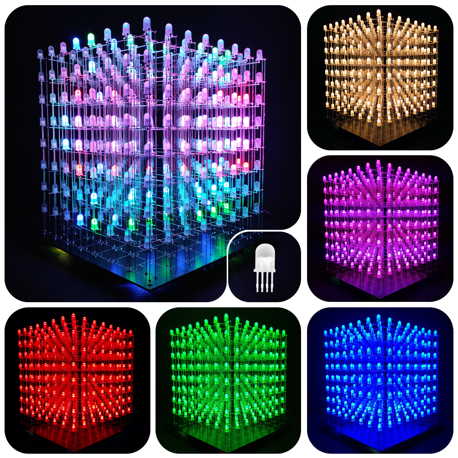 iCubeSmart 3D8RGB-KIT LED-Würfel-Set, DIY-Elektronik-Set, 8 x 8 x 8, LED-Lichtwürfel,  DIY-Lötprojekt-Kit (3D8RGB-KIT): : Beleuchtung