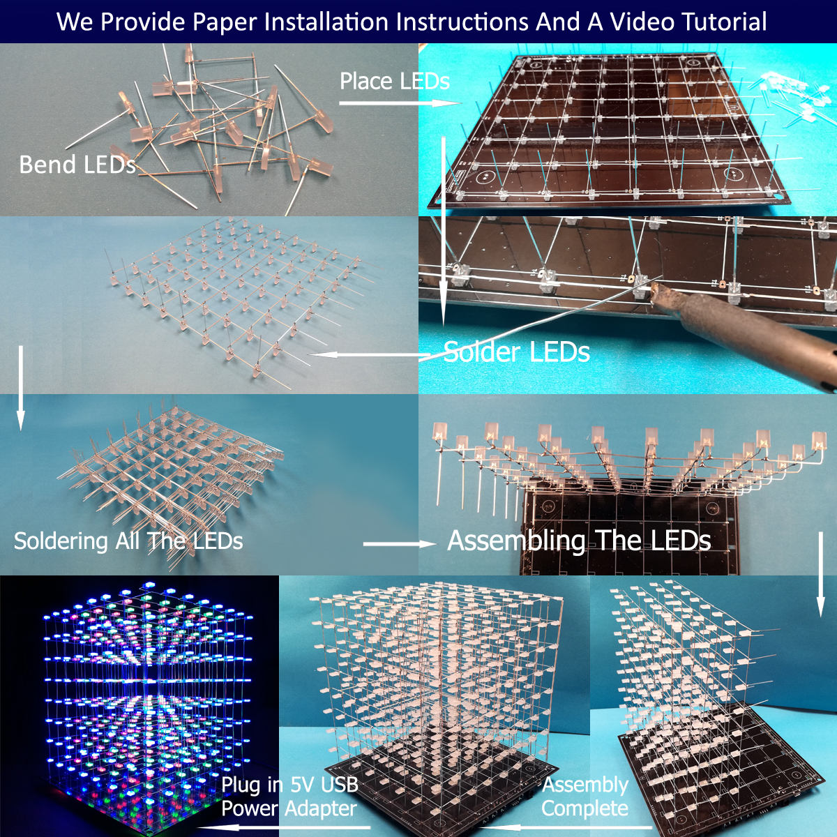 iCubeSmart 3D Led Cube 8x8x8 DIY Kit Teenagers Learning Soldering Project Kit Diy Electronic Kits With 3D Editing Software