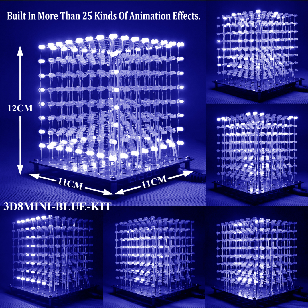 iCubeSmart 3D8MINI Led Cube Kit Diy Electronic Kits, Size: 11x11x12cm