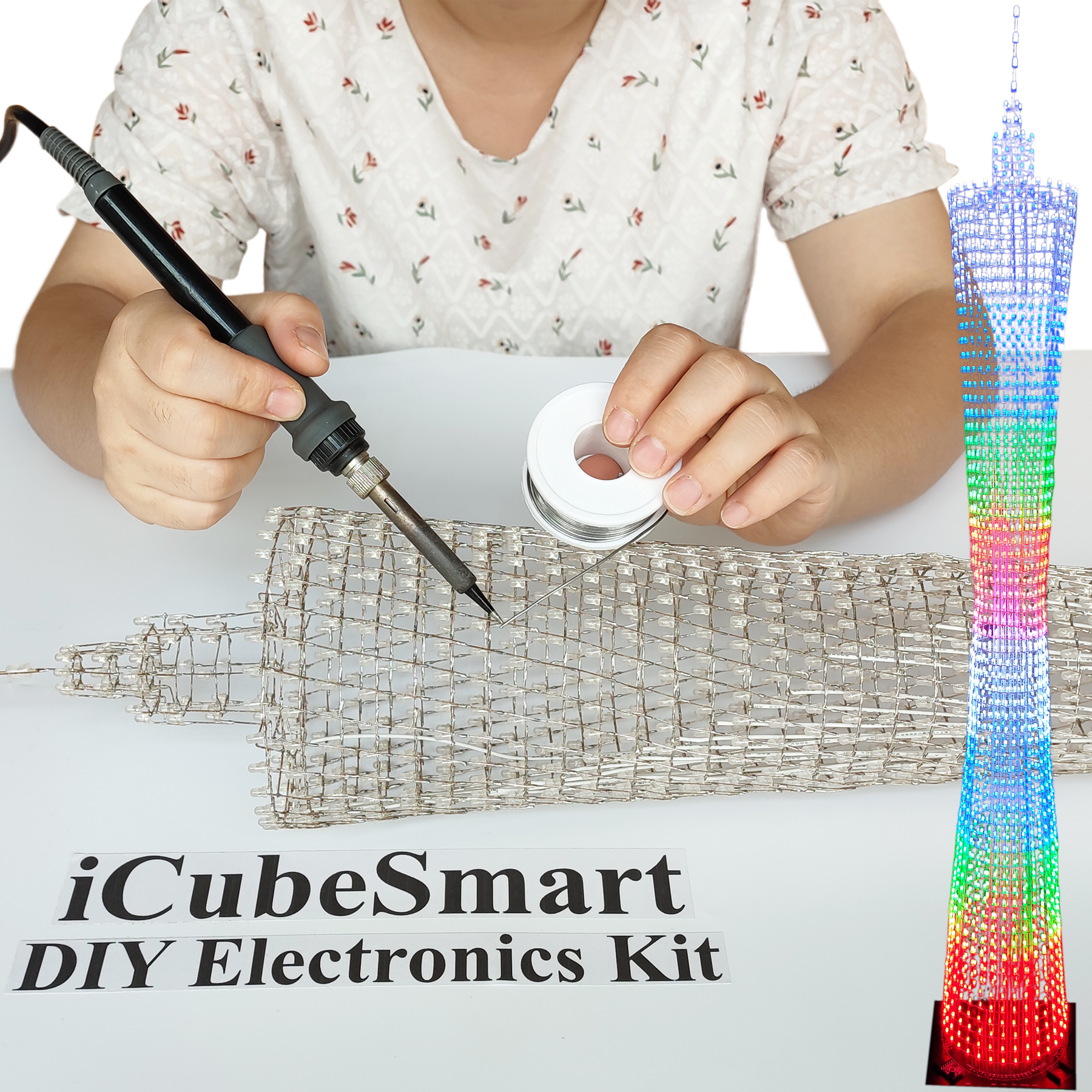 iCubeSmart Led Canton Tower Model DIY Electronic Kit, LED Model Handmade Soldering Project Kit