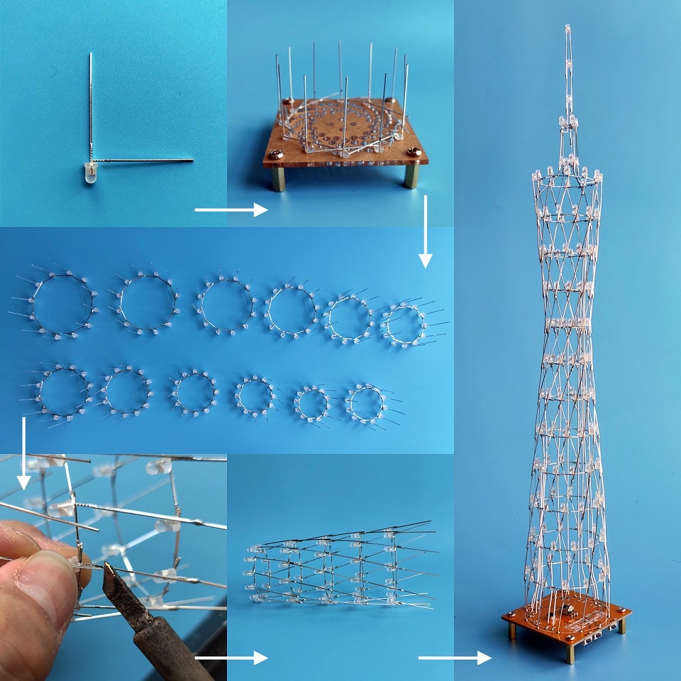 iCubeSmart GZT12 Led Canton Tower Model DIY Electronic Kit, LED Handmade  Soldering Project Kit, 12 LED Circles, Height 0.38 Meter.