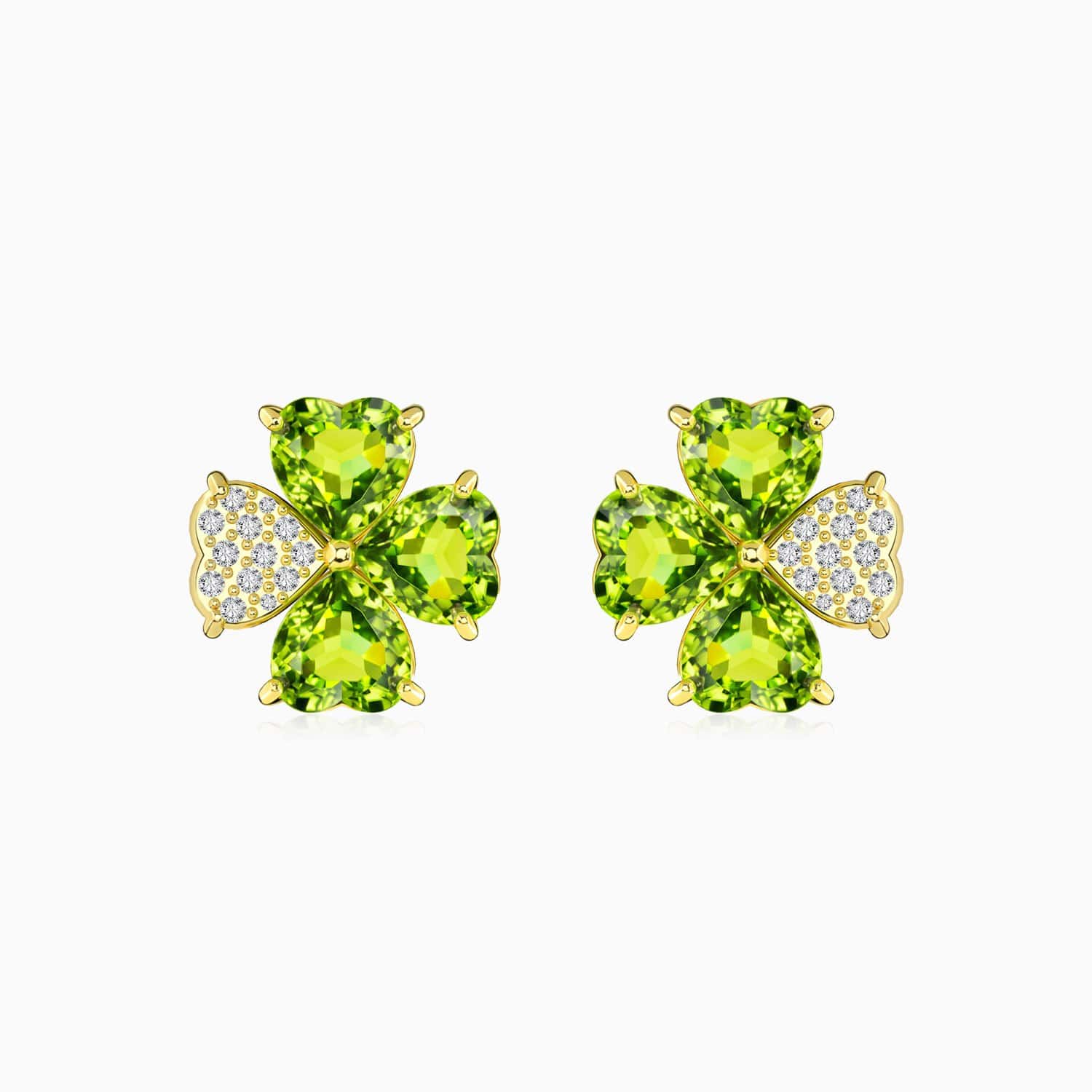 Olivine Gemstones Four Leaf Clover Mossanite Pendant Earrings