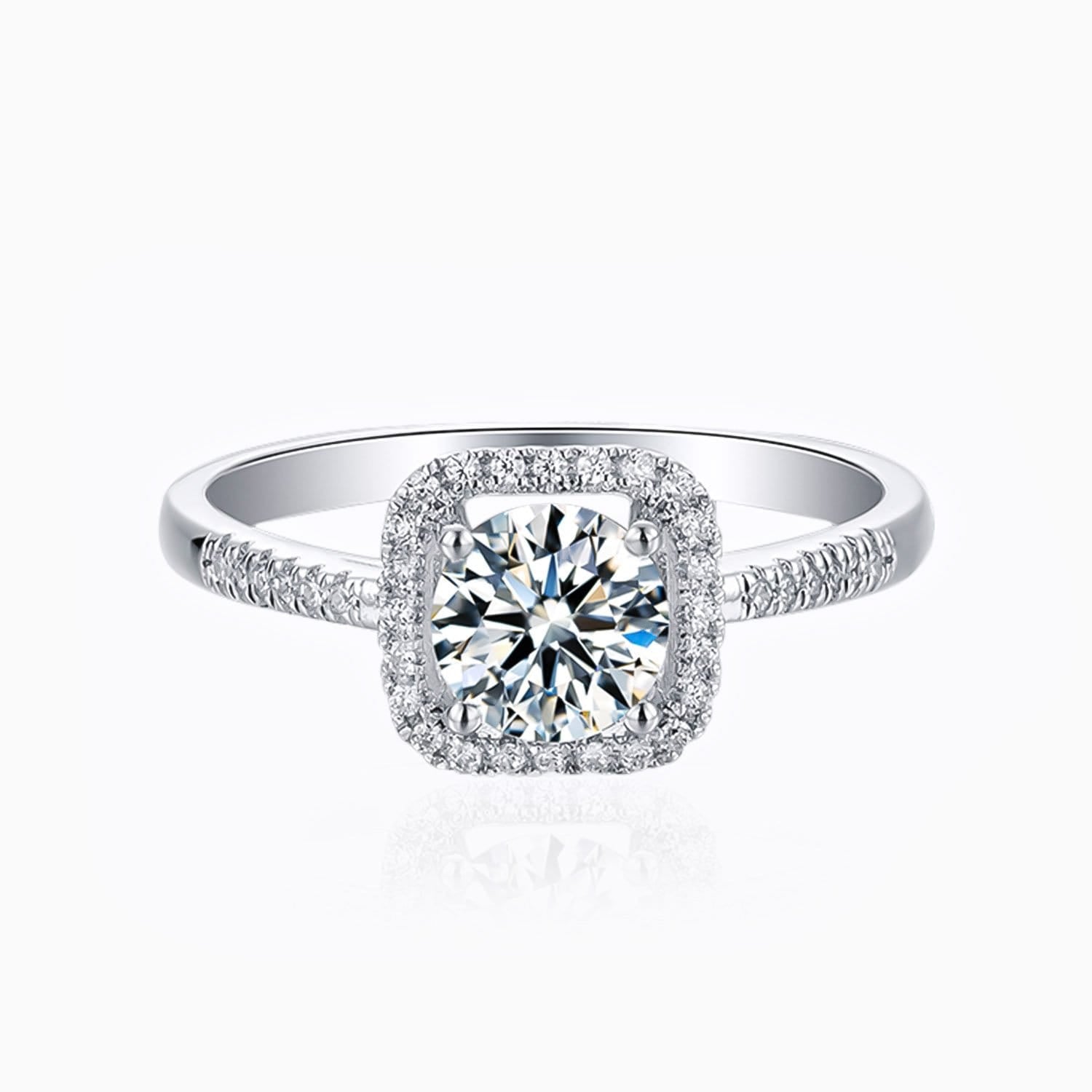 Promise Engagment Wedding Moissanite Ring Four Prong Round Solitaire Halo Micro Pave 1 Carat