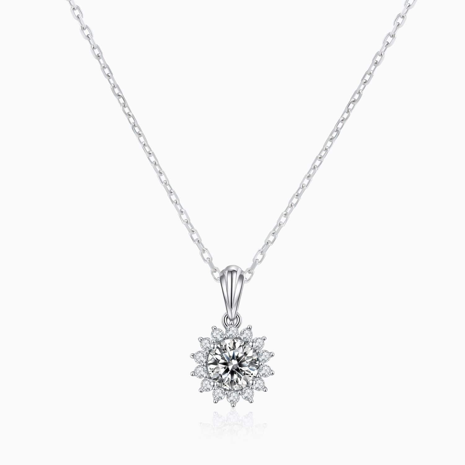 Moissanite Necklace Round Solitaire Pendant Pave With Side Stones 1 Carat