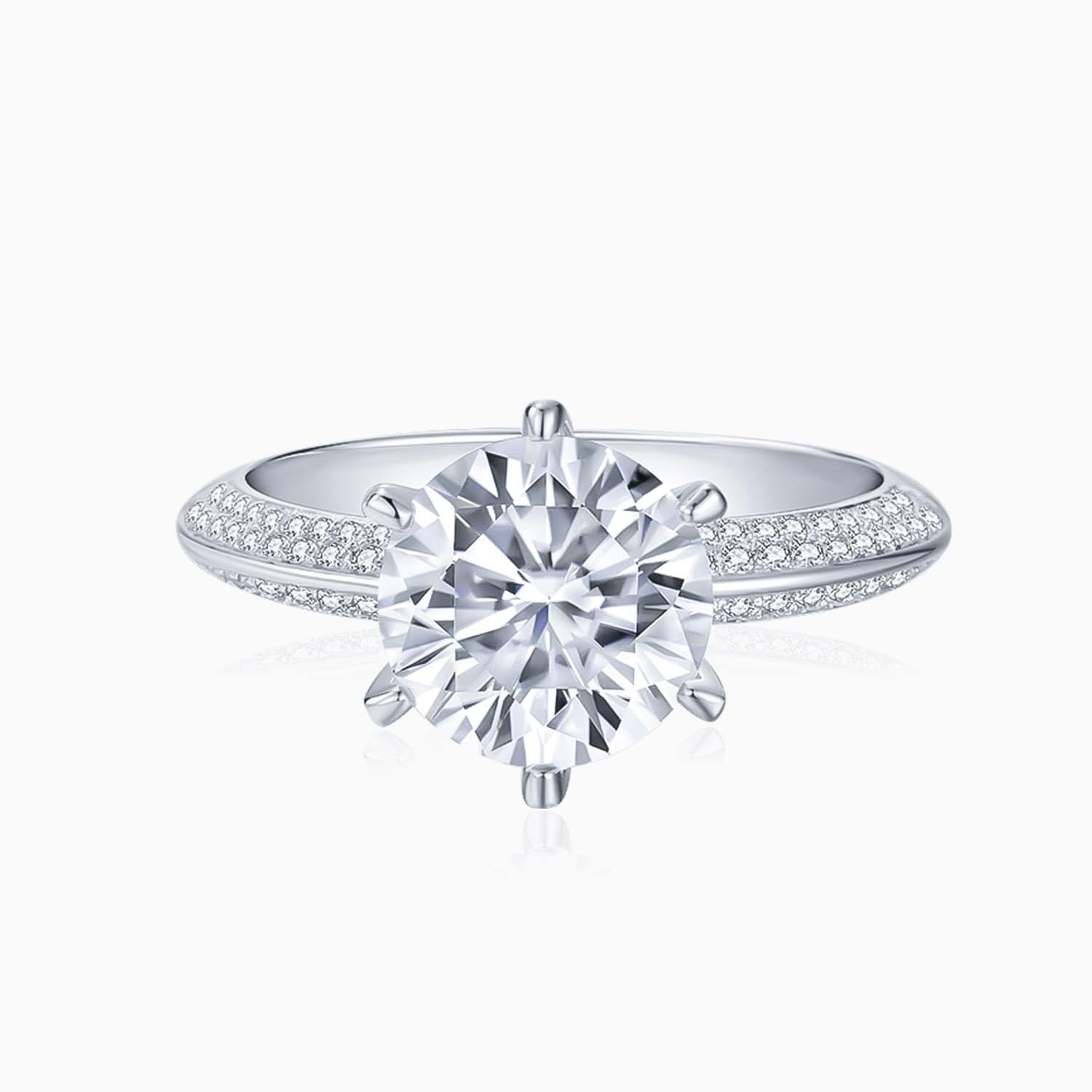 Promise Engagment Wedding Moissanite Ring Round Solitaire Micro Pave With Side Accents Stones 1 Carat
