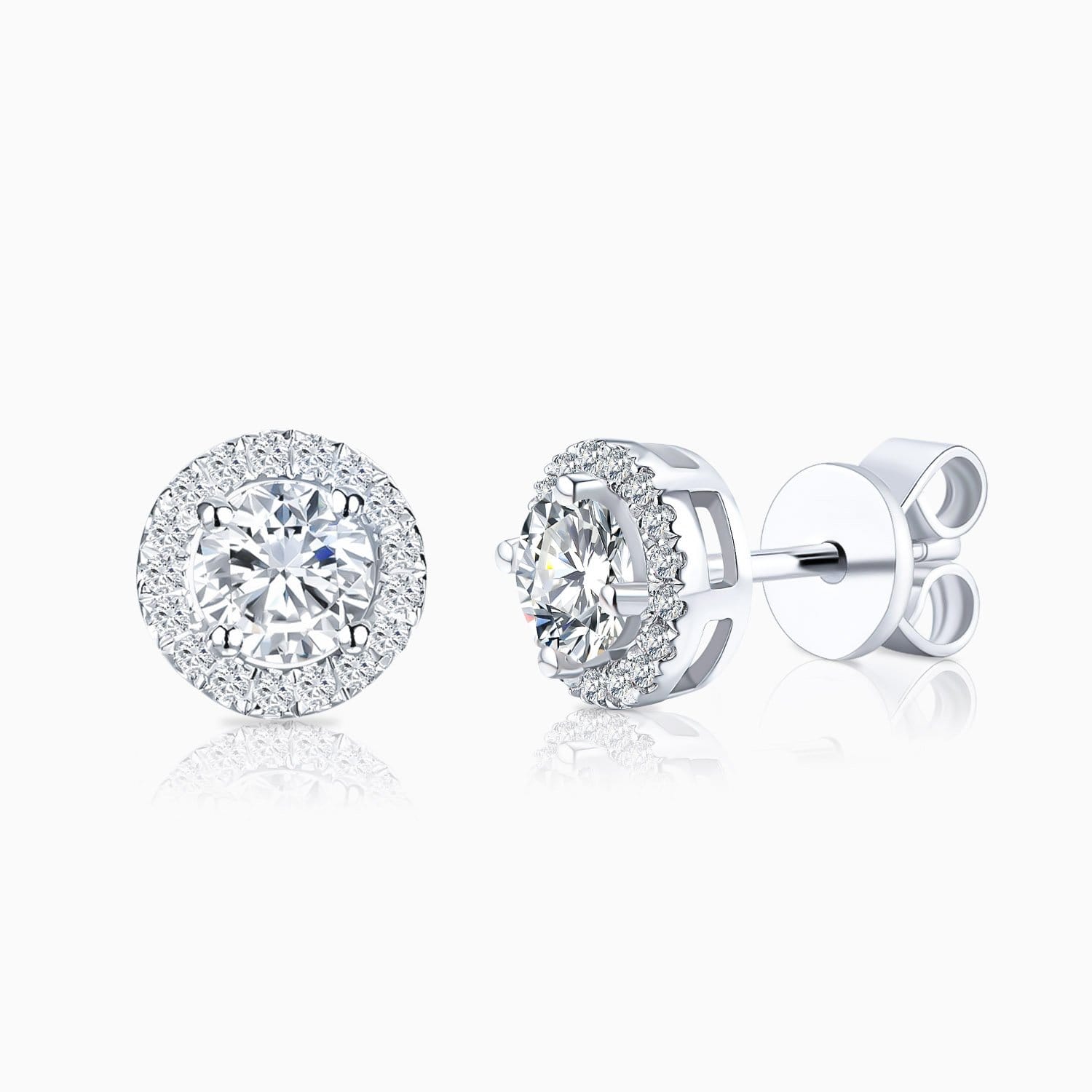 Moissanite Stud Earrings Four Prong Round Colorless Solitaire Sterling Silver 1 Carat