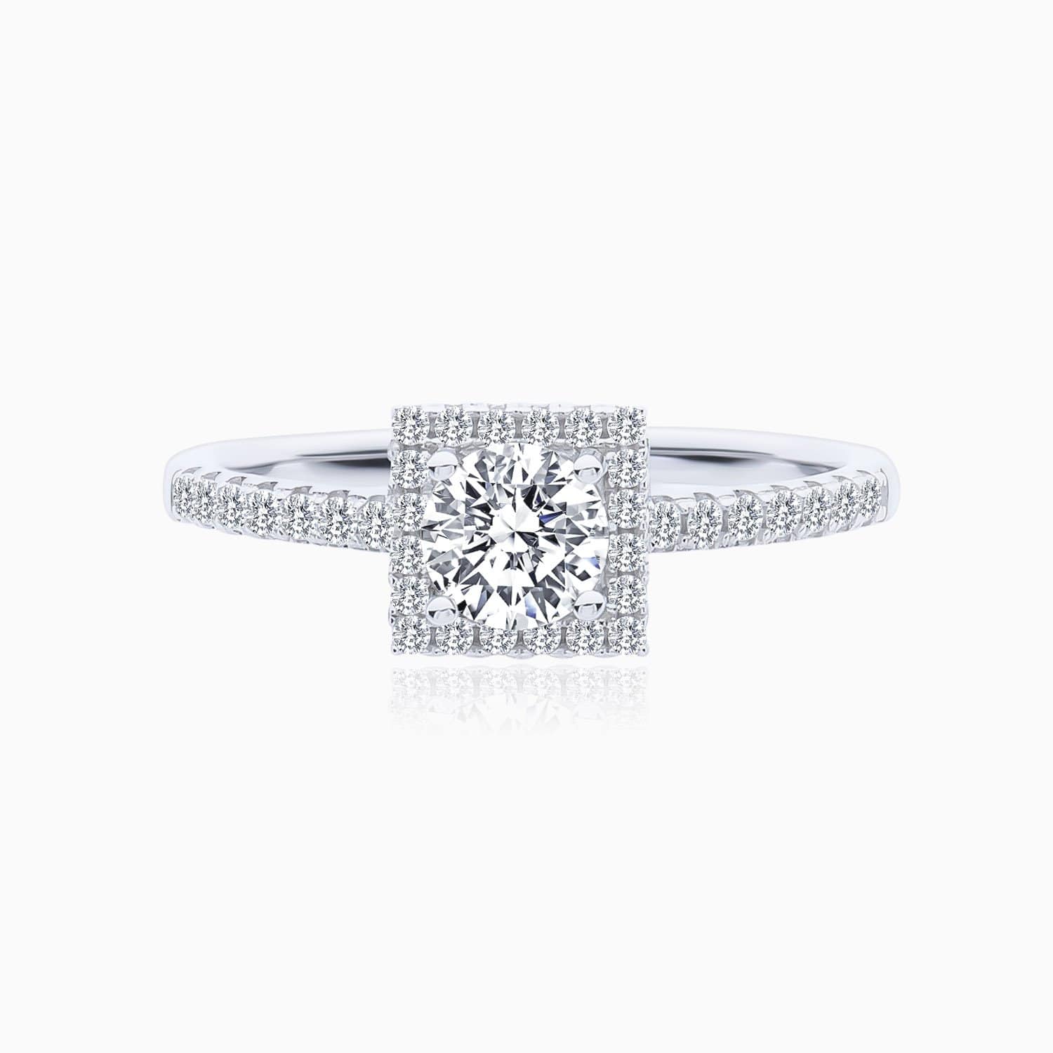 Promise Engagment Wedding Moissanite Ring Four Prong Setting Square Halo Round Solitaire Pave 1 Carat