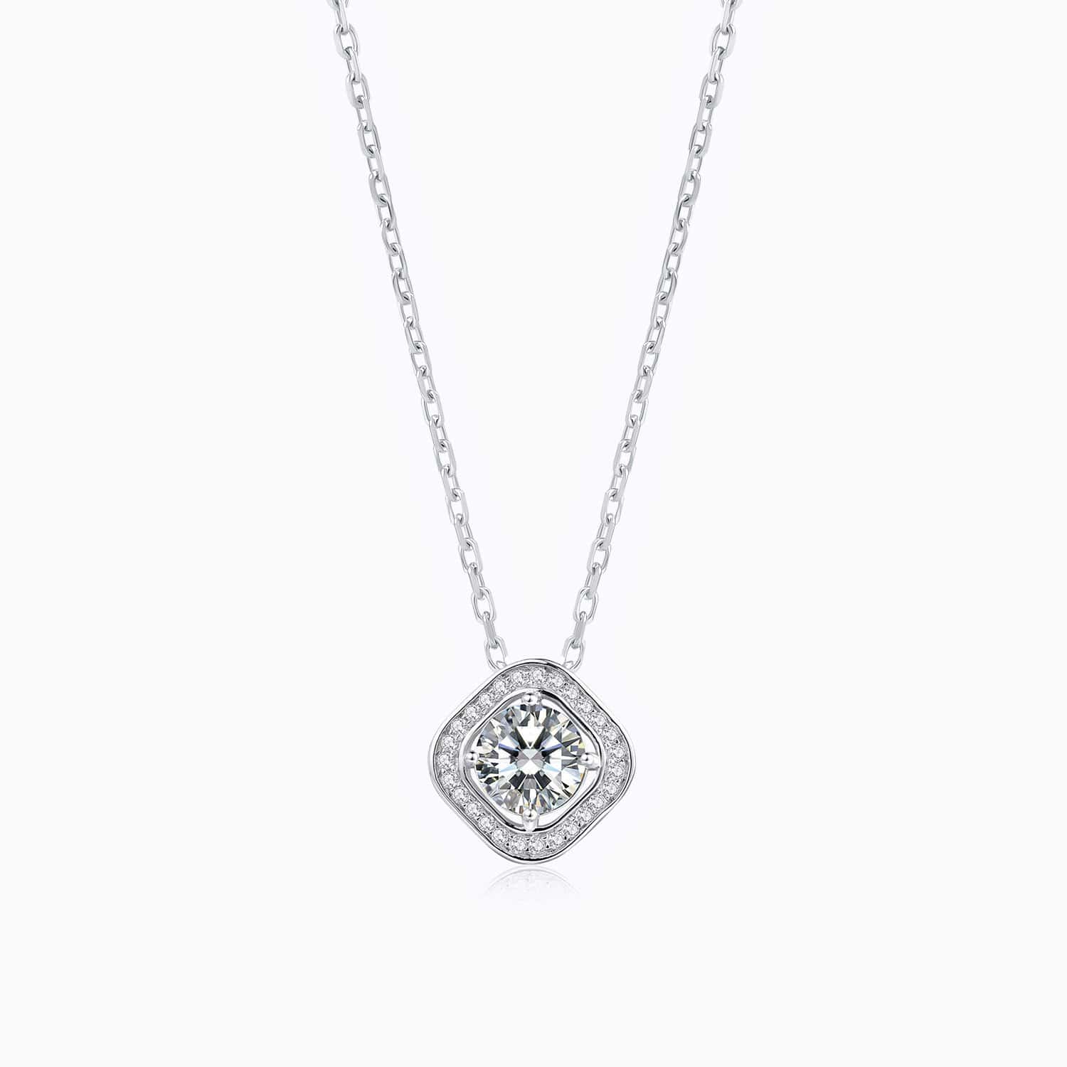 Moissanite Necklace With Square Bezel Halo Round Solitaire Pendant 1 Carat