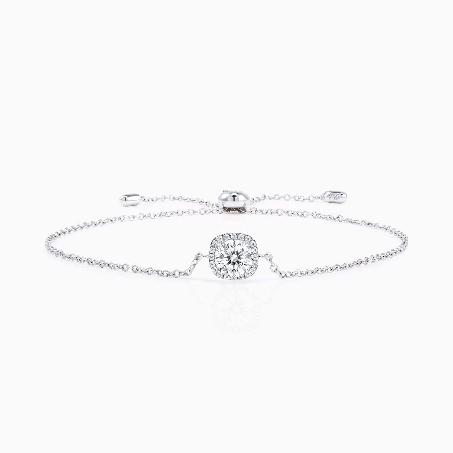 Moissanite Bracelet With Round Halo Solitaire Pendant Sterling Silver White Gold Plating 1 Carat