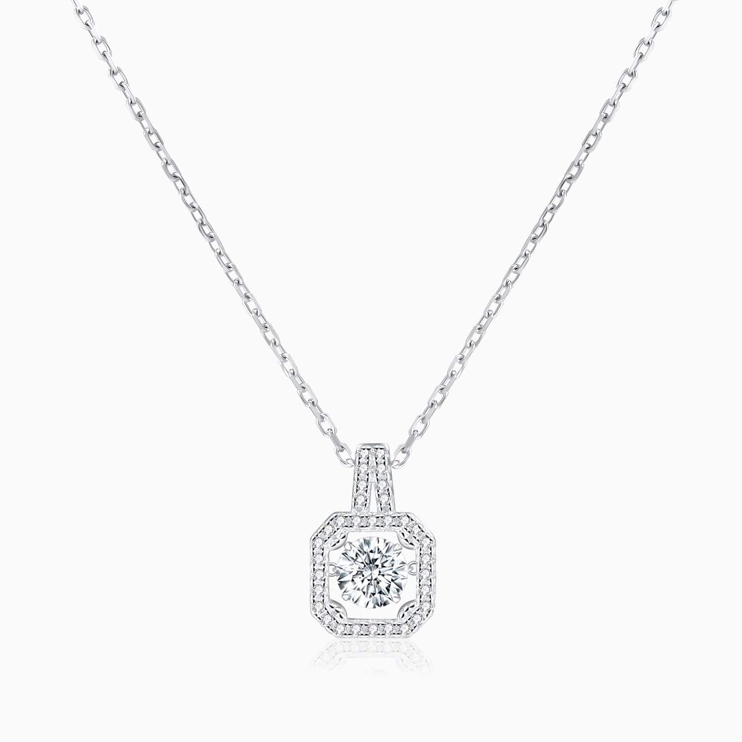 Bezel Set Moissanite Necklace Round Solitaire Micro Pave With Side Accents 1 Carat