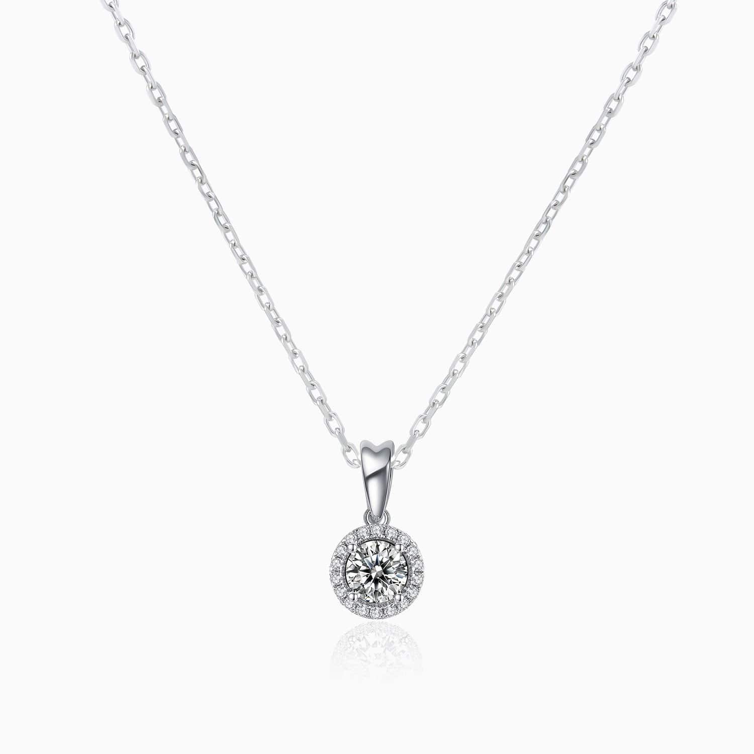 Moissanite Necklace With Halo Round Solitaire Pendant Sterling Silver 1 Carat