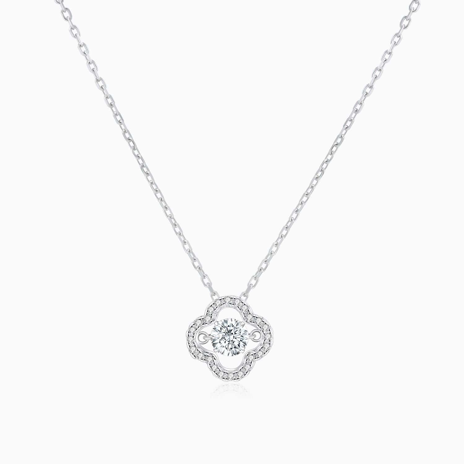 Moissanite Necklace With Round Solitaire Pendant Micro Pave Side Accents Stones 1 Carat