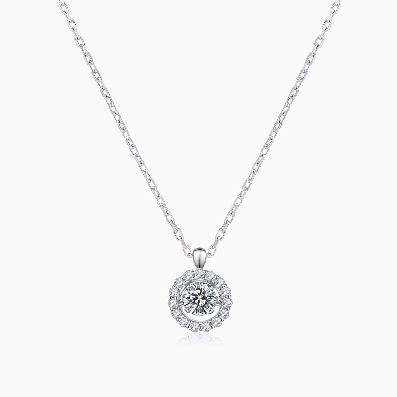 Moissanite Necklace With Halo Solitaire Pendant Micro Pave Side Accents Stones 1 Carat
