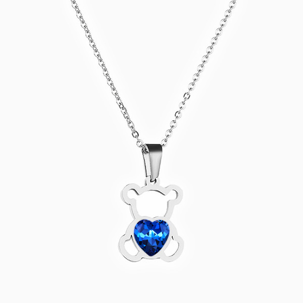 Bear Shaped Heart-Shaped Sapphire Necklace