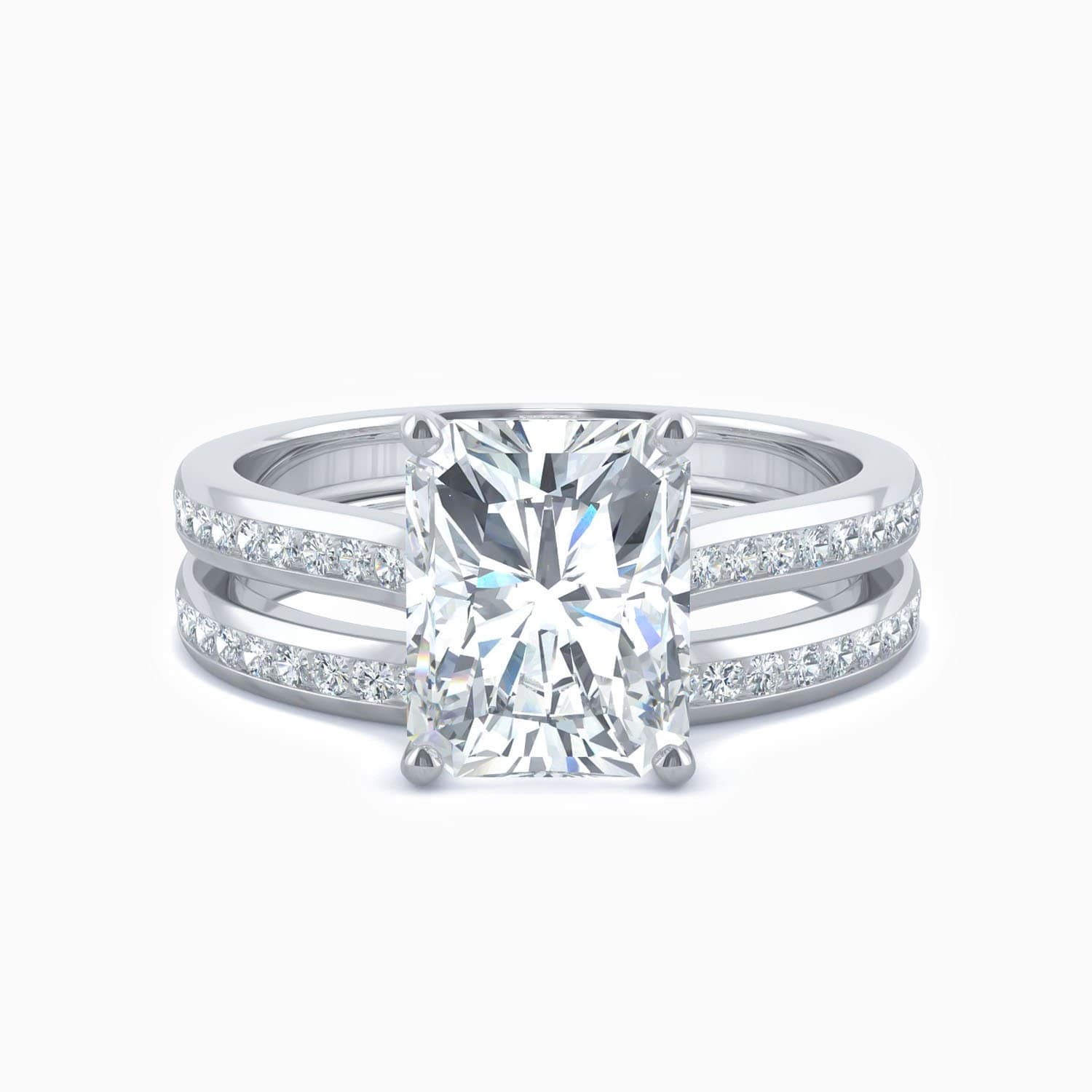 Promise Engagment Wedding Moissanite Bridal Sets Radiant Cut Solitaire Rings With Side Accents Sterling Silver White Gold Plating 3 Carats