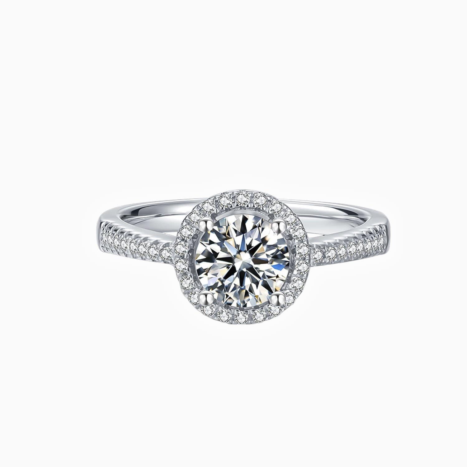 Promise Engagement Wedding Halo Moissanite Rings Round Solitaire With Micro Pave Side Stones 1 Carat