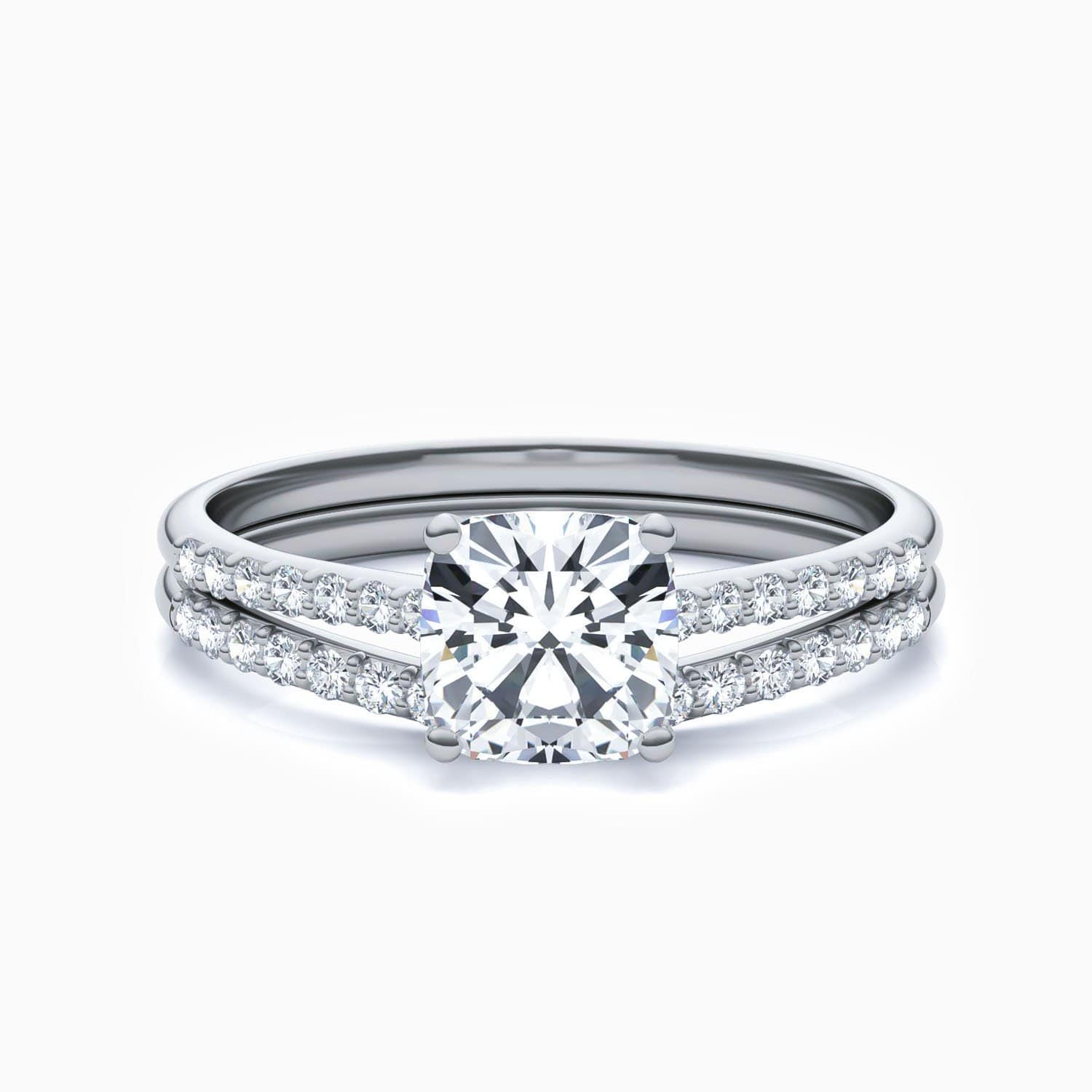 Promise Engagment Wedding Moissanite Bridal Sets Ring Cushion Solitaire Micro Pave With Side Accents 1.33 Carat