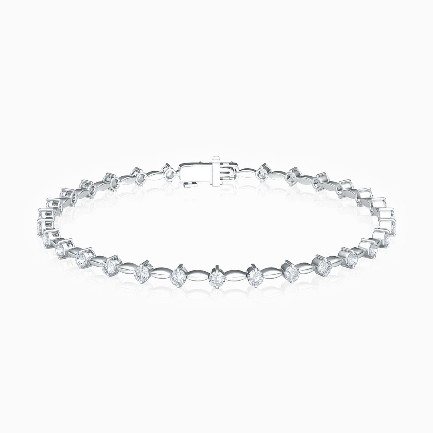 Round Link Moissanite Tennis Bracelet In Sterling Silver White Gold Plating 0.93 Carat