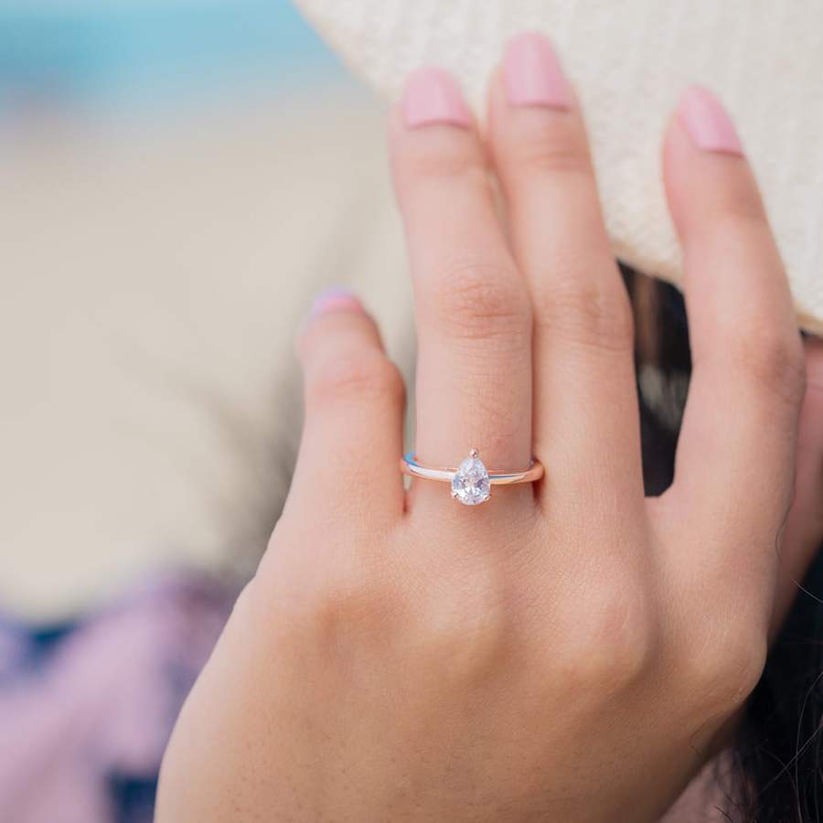 Rose Gold Pear Solitaire Moissanite Ring