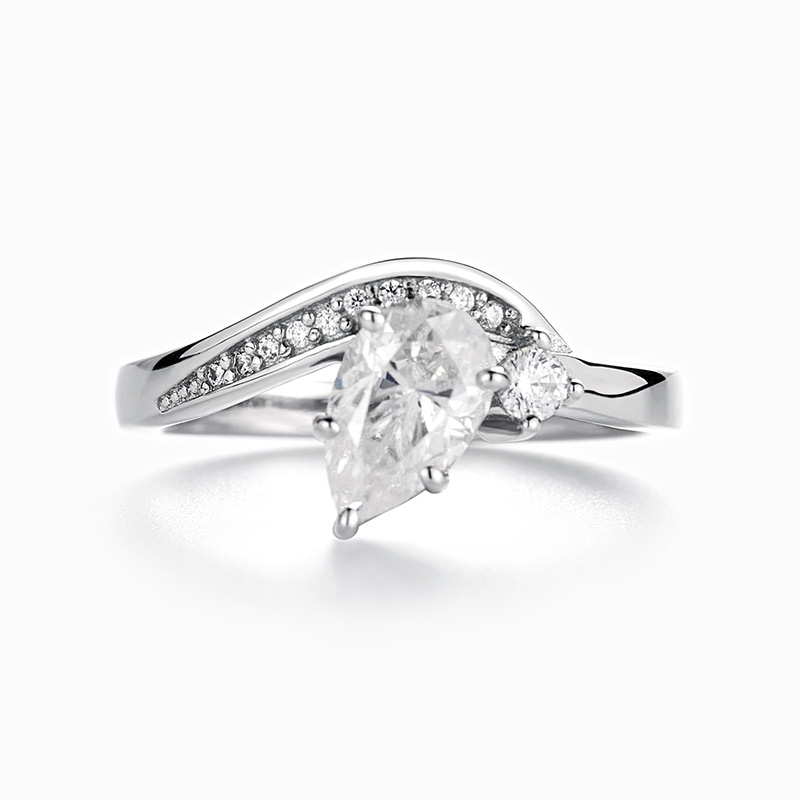 1 Carat Pear Cut Asymmetric Moissanite Wedding Ring