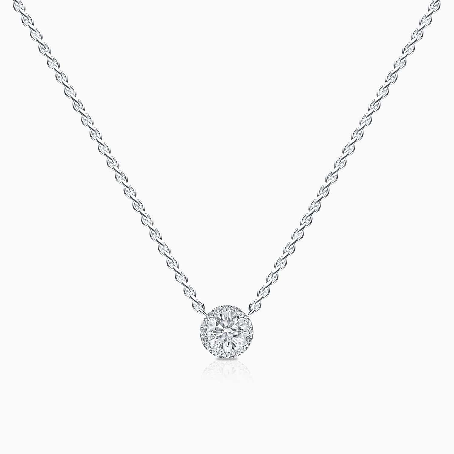 Moissanite Necklace Four Prong Setting Halo Round Solitaire Pendant
