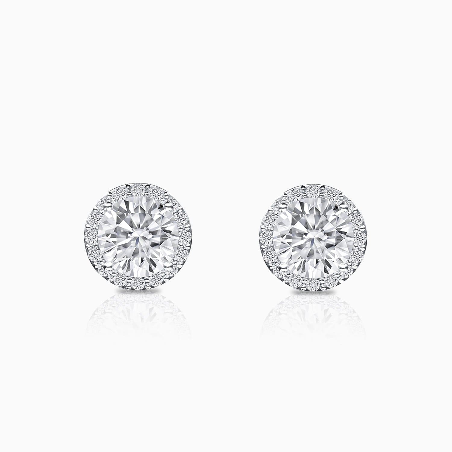 Moissanite Stud Earrings Four Prong Setting Halo Round Solitaire Stone