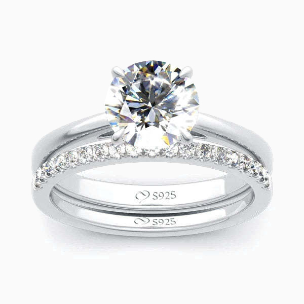 Classic Round Cut Promise Engagement Wedding Moissanite Ring  Set