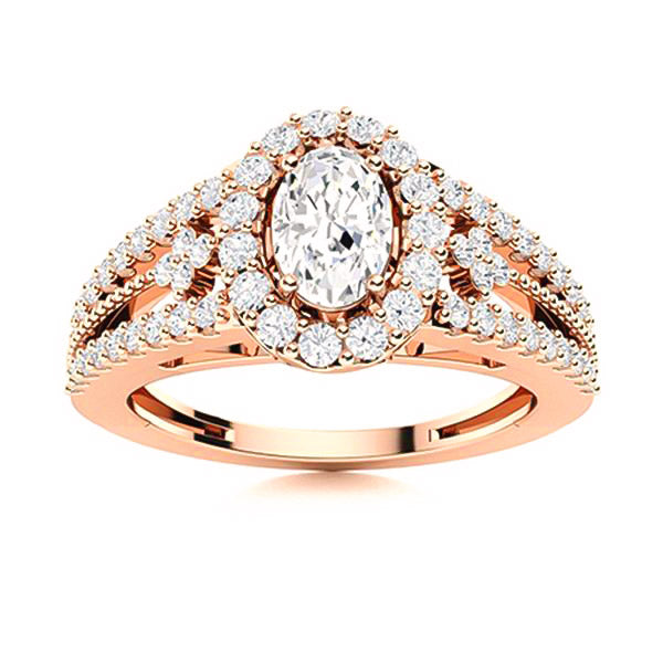 Rose Gold Oval Promise Engagement Wedding Moissanite Halo Ring