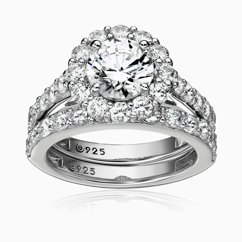 Bridal Set Round-Cut Promise Engagement Wedding Moissanite Ring