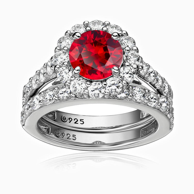 Bridal Set Round-Cut Promise Engagement Wedding Ruby Ring