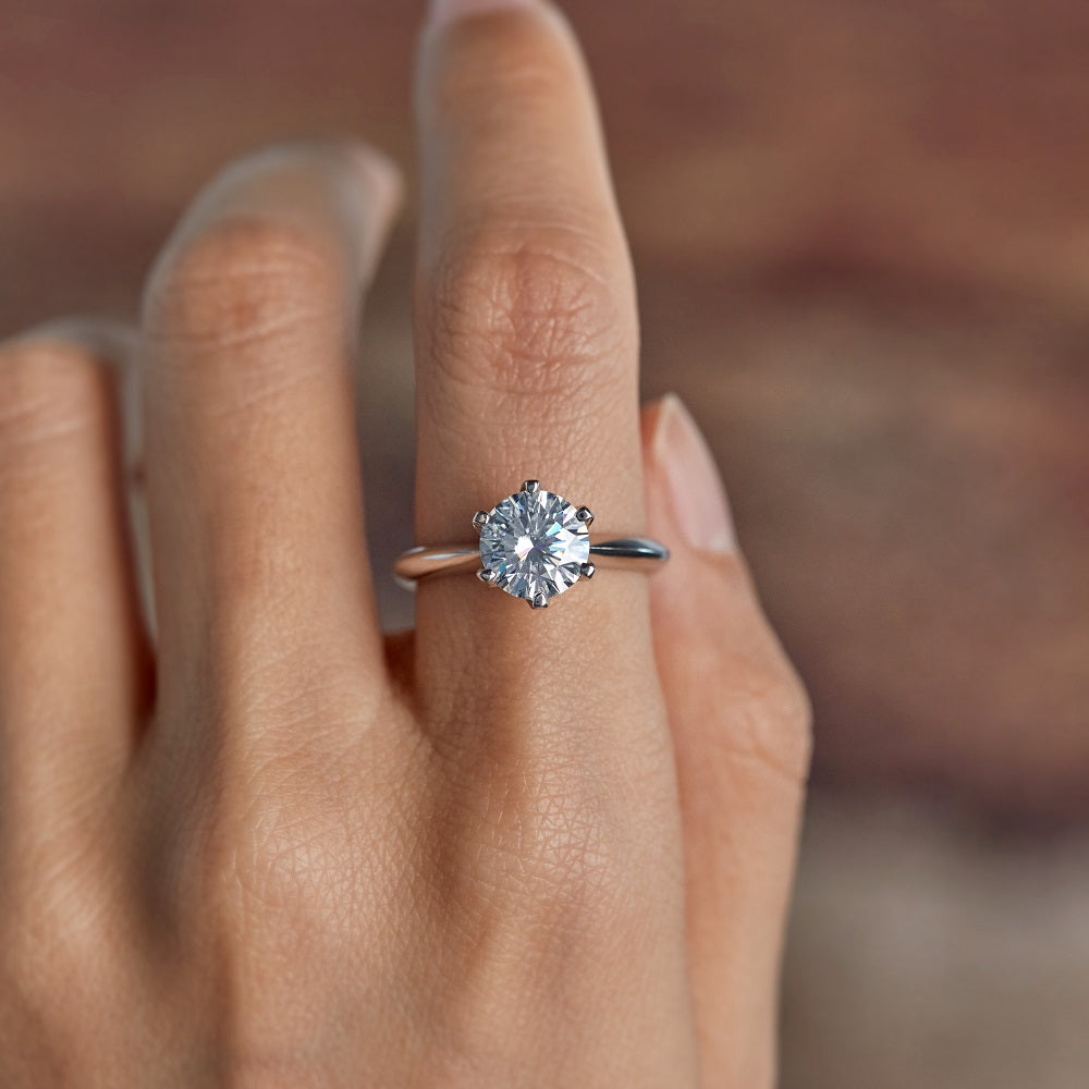 Classic Six Prong Round Moissanite Single Ring