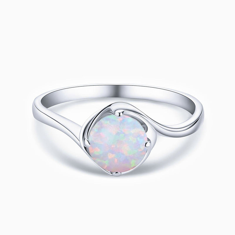Curved Promise Engagment Wedding Opal Ring Round Solitaire 925 Sterling Silver Band White Gold Plating 1 Carat