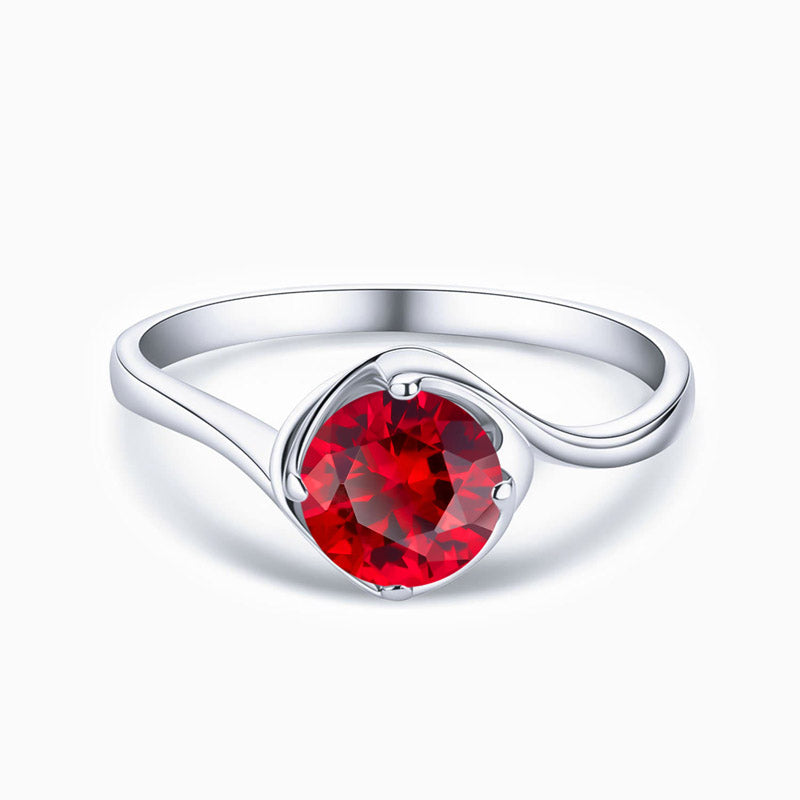 Curved Promise Engagment Wedding Ruby Ring Round Solitaire 925 Sterling Silver Band White Gold Plating 1 Carat