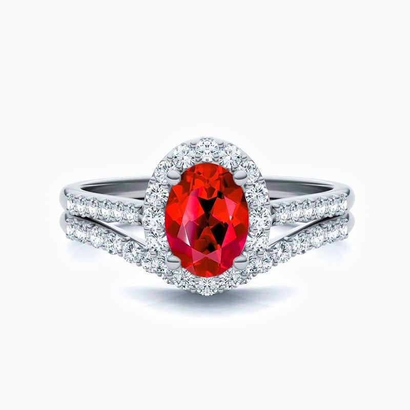 D Grade Promise Engagment Wedding Ruby Bridal Sets Oval Solitaire Rings Micro Pave With Side Stones 1.5 Carat