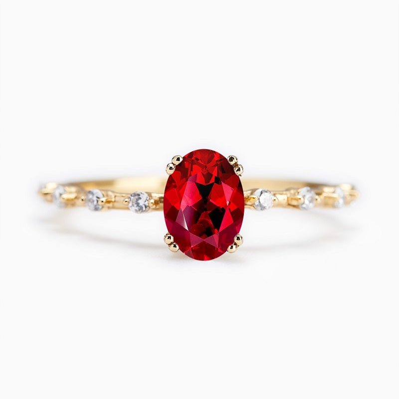 Oval Promise Engagment Wedding Ruby Ring Solitaire Pave With Side Accents Stones 1 Carat